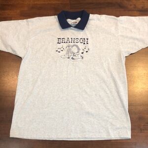Vintage BRANSON MISSOURI Gray Blue Tee Shirt with Collar Polo Cowboy Boots Music